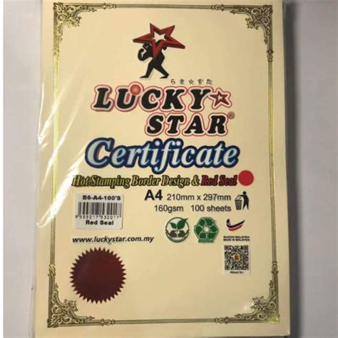 Lucky Staraplus A4 Certificate Paper With Red Seal Kertas Sijil