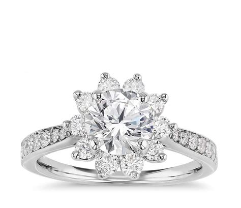 Starburst Floral Diamond Halo Engagement Ring In 14k White Gold 1 4 Ct Wt White Gold