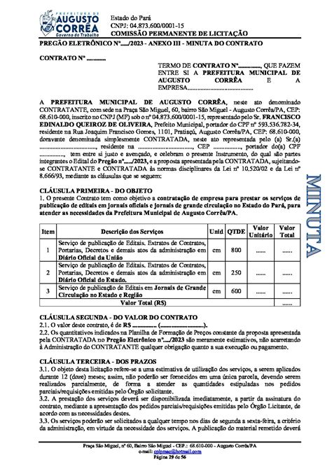 MINUTA DO CONTRATO ASSINADA Prefeitura Municipal de Augusto Corrêa