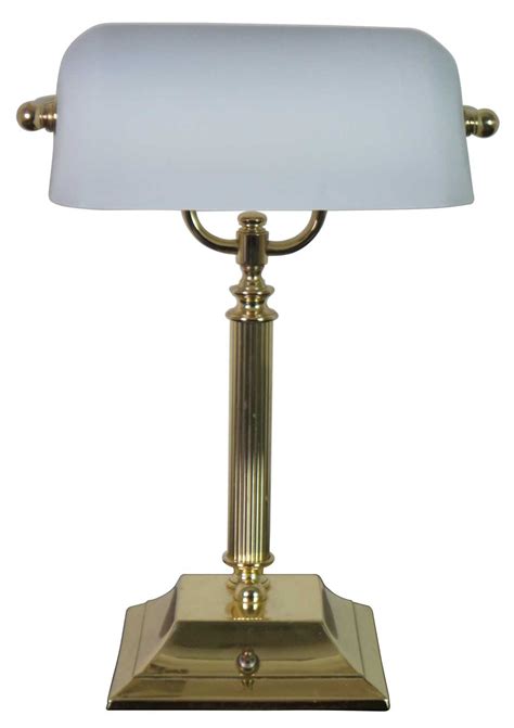 Vintage Frosted White Glass And Brass Banker Piano Lawyer Desk Lamp Light 15