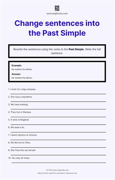 Change Sentences Into The Past Simple Worksheet Past Tense