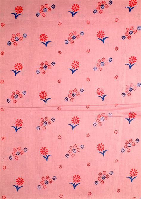 Pink Block Printed Floral Khadi Fabric Exotic India Art