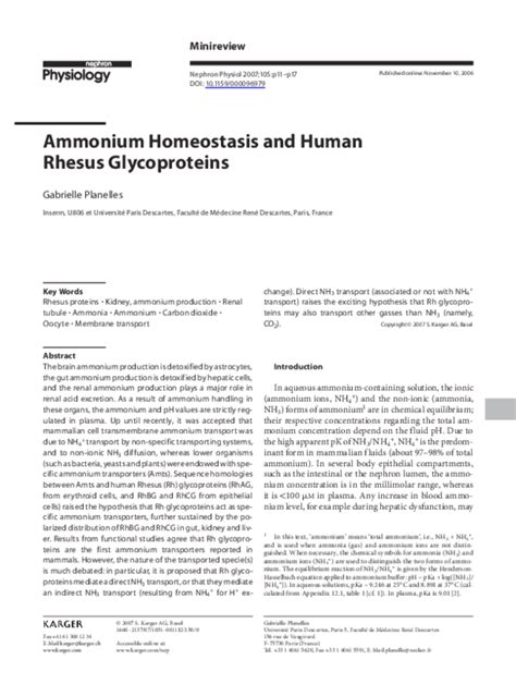 Pdf Ammonium Homeostasis And Human Rhesus Glycoproteins Gabrielle