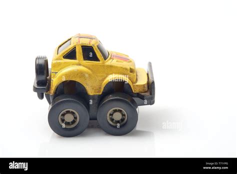 Toy Yellow Car On White Background Stock Photo Alamy