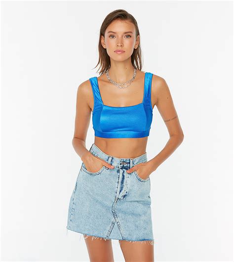 Buy Trendyol Sax Textured Bikini Top In Blue Thstreet Uae