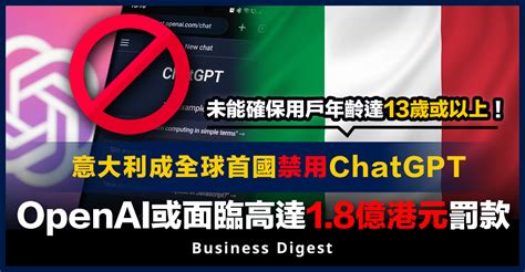 【禁用ai】意大利成全球首國禁用chatgpt，openai或面臨高達1 8億港元罰款 Business Digest