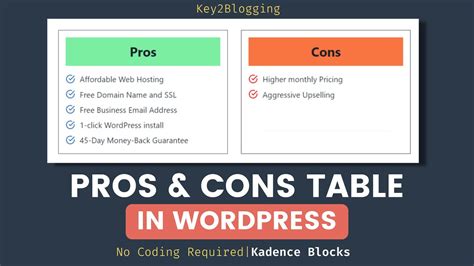 How To Add Pros And Cons Table In Wordpress Kadence Blocks Youtube