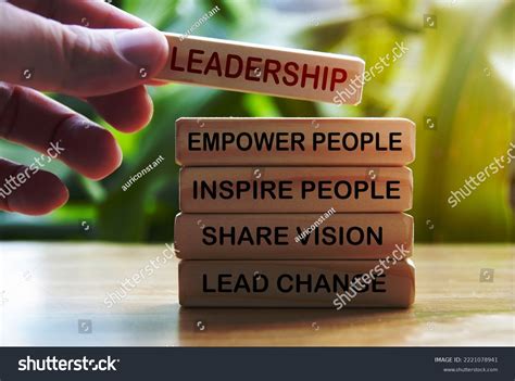 Hand Holding Wooden Blocks Text Leadership Stock Photo 2221078941