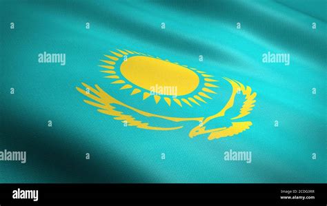 Flag Of Kazakhstan Realistic Waving Flag D Render Illustration With