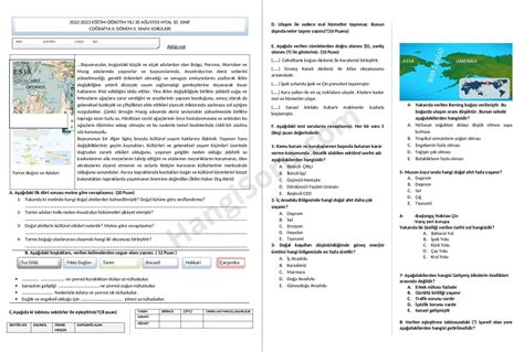 10 Sınıf Coğrafya 2 Dönem 2 Yazılı Soruları 2023 Yeni HangiSoru