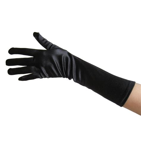 Seasonstrading Black Satin Gloves Elbow Length Wedding Prom Party