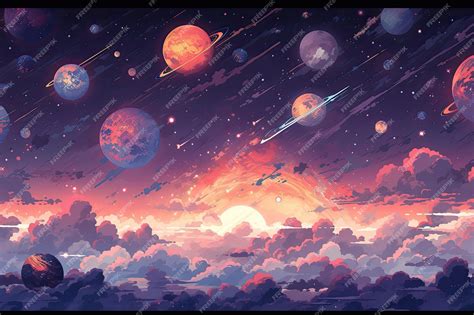 Premium Photo | Planets and nebula background in pixel art style Space ...