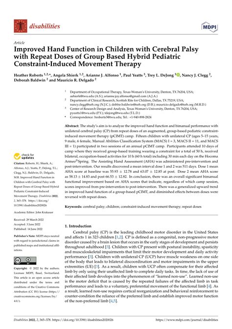 Pdf Improved Hand Function In Children With Cerebral Palsy With