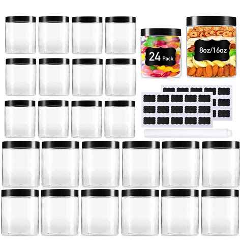 Buy Vivimee 24 Pack Plastic Jars With Lids 16 Oz 12 Pack And 8 Oz 12