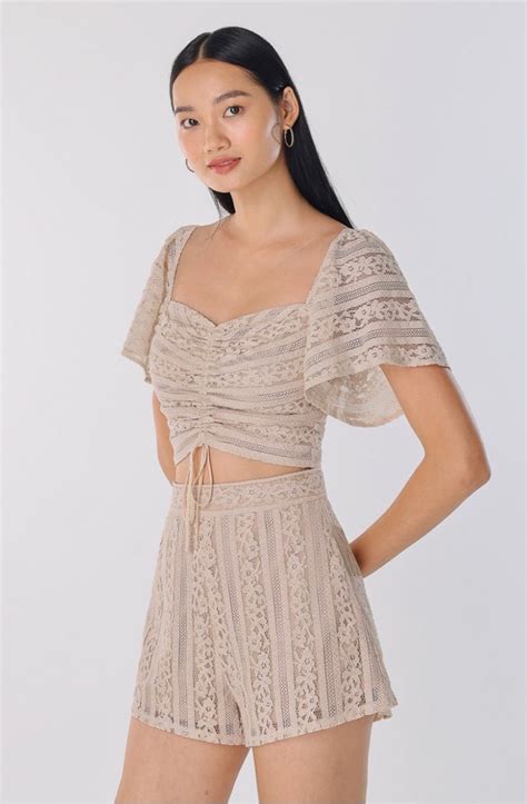 Kimiko Drawstring Lace Top Nude Women S Fashion Tops Other Tops On