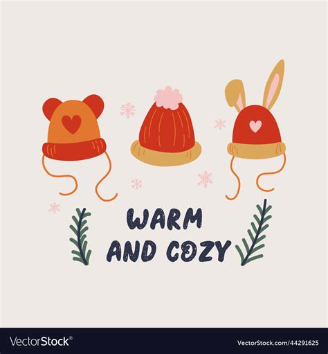 Set Of Warm Winter Hats With Bunny Ears Cute Vector Image