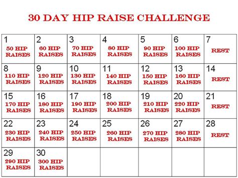 30 Day Hip Raise Challenge Fitness Motivation Body Hips Workout