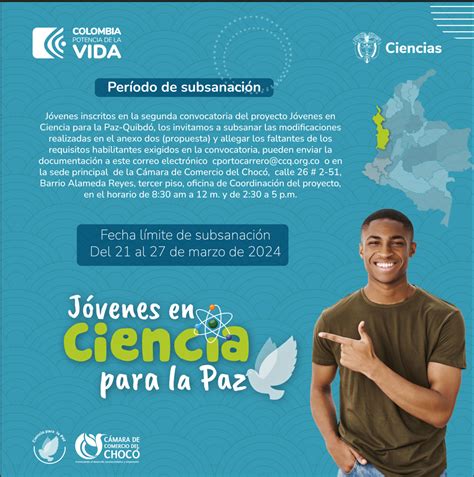 Período de Subsanación Jóvenes en Ciencia para la Paz Cámara de