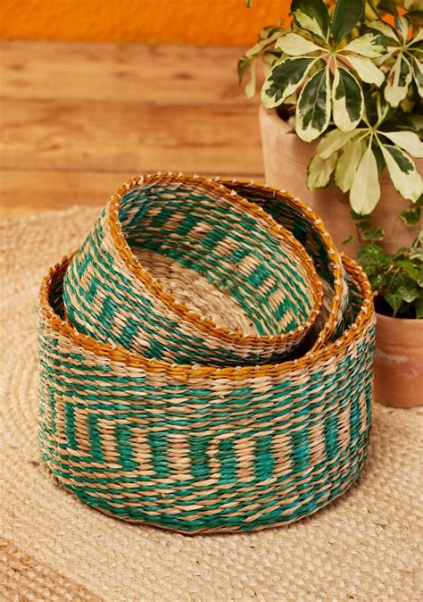 Stripe Seagrass Basket Set Baskets Home Gifts Namaste Fair