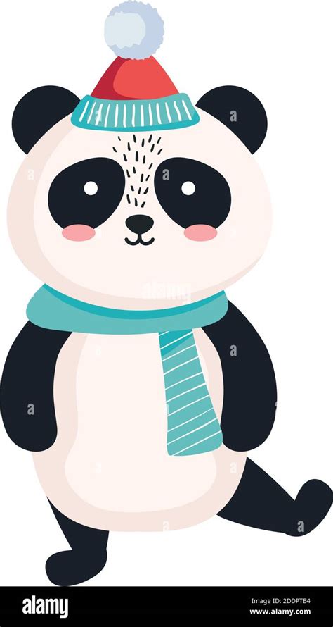 Panda Bear Cartoon With Merry Christmas Hat Vector Design Stock Vector