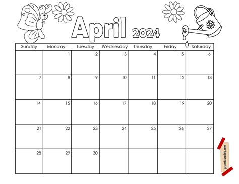 2024 April Calendar Printable Printable Coloring Elset Rebecca