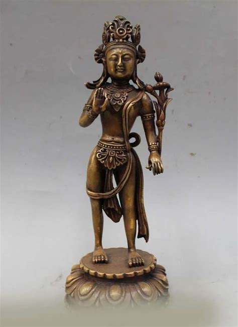 S DD DS 10 Tibet Pure Bronze Buddhism Religion Stand Guanyin Kwan Yin