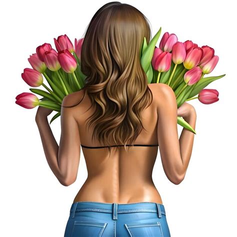 Vector Rear View Of Mature Woman With Flower Premium AI Generated Vector