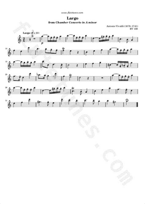 Largo From Chamber Concerto In A Minor A Vivaldi Free Flute Sheet