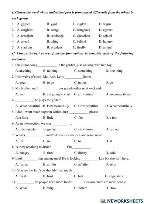 Choose The Best Answer Free Online Worksheet Live Worksheets