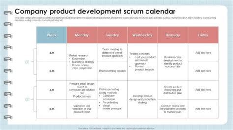 2 Week Sprint Calendar Slide Team