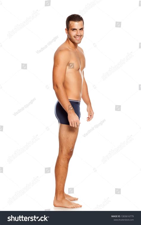 Shirtless Handsome Smiling Man Panties On Stock Photo