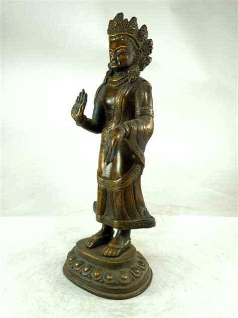 Shakyamuni Buddha Buddhist Handmade Statue With Double Base Gold