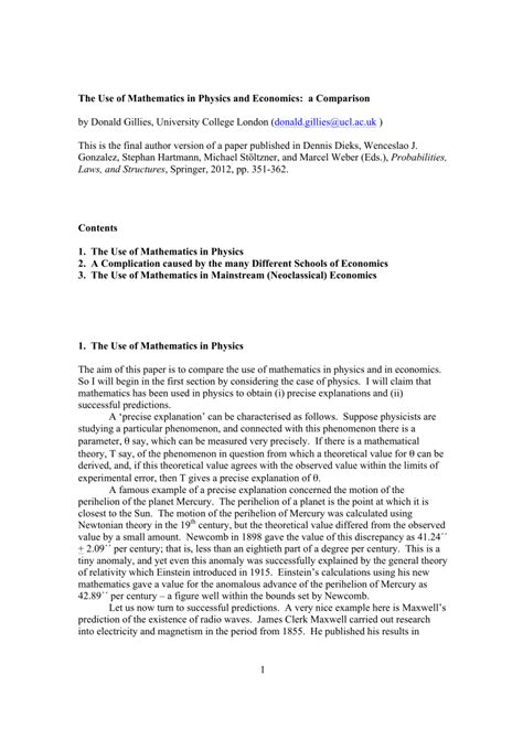 Physics Finance And Some Useful Mathematics