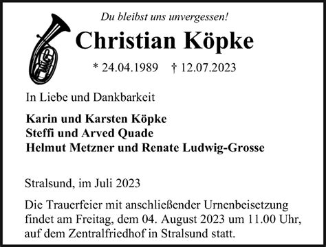 Traueranzeigen von Christian Köpke trauer anzeigen de