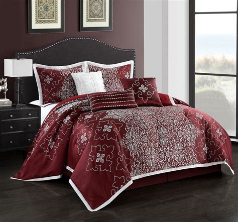 Lanco Willie Jacquard 7 Piece Comforter Set Burgundy Queen 100