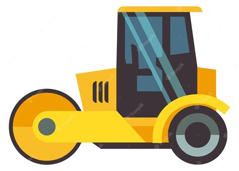 Premium Vector Road Roller Icon Cartoon Yellow Street Construction