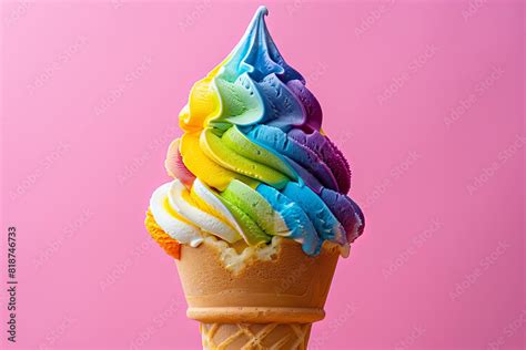 Rainbow Colored Ice Cream Cone Close Up Playful And Vibrant Pop Art