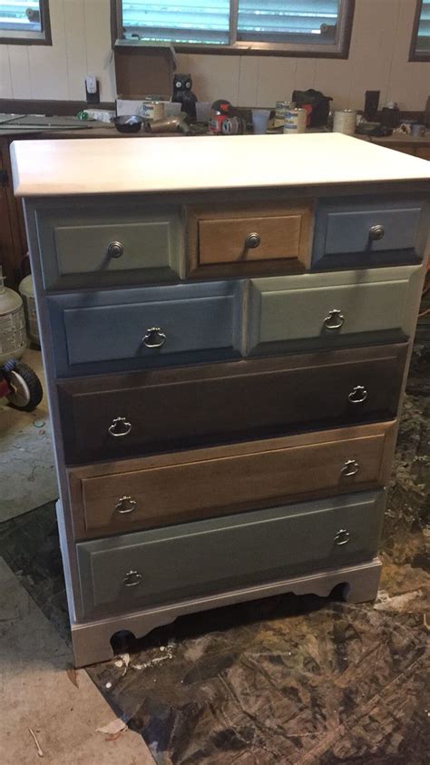 Multicolored Stained Drawers Solid Oak Wood Dresser Refinished