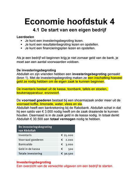 Economie Hoofdstuk 4 Je Kunt Een Resultatenbegroting Lezen En