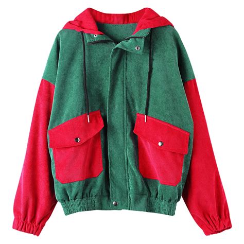 Wipalo Harajuku Color Block Trench Coat Women Autumn Patchwork Hooded