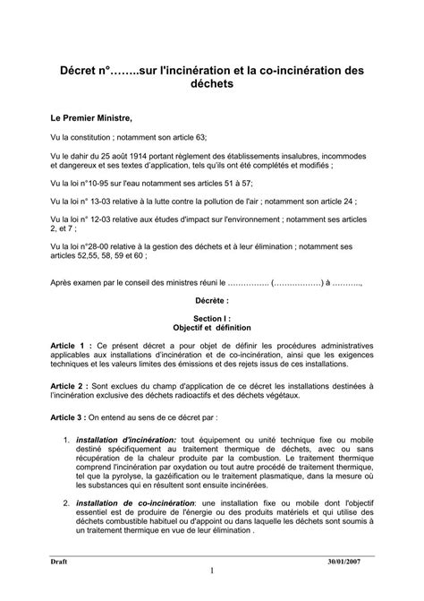 Projet de dÃcret sur l incinÃration et la co incinÃration des REME