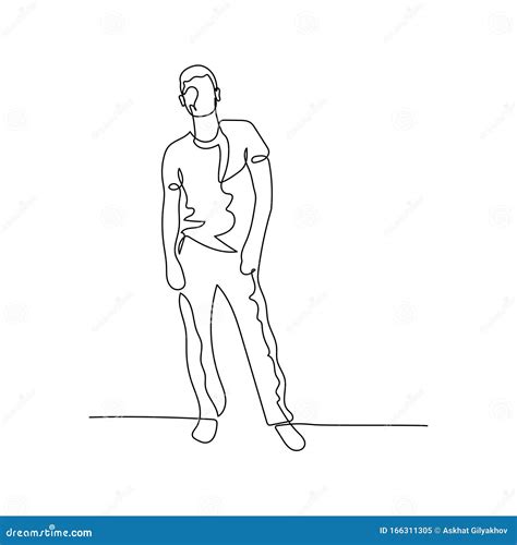 Continuous One Line Man Standing In A Relaxed Pose Stock Illustration