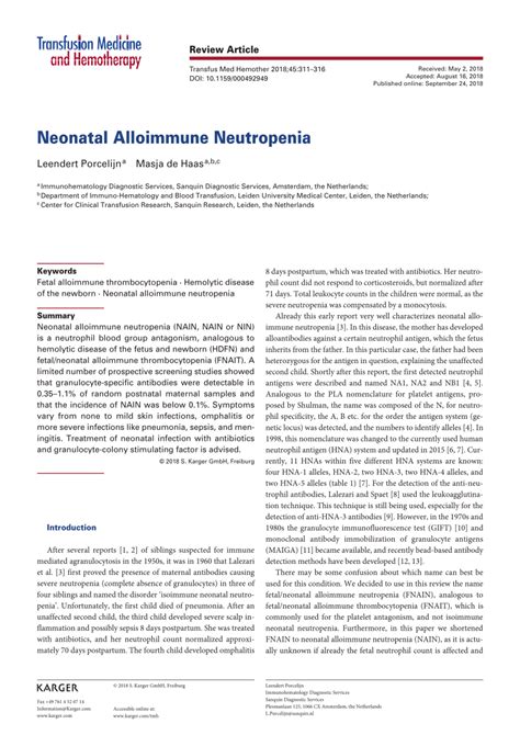 Pdf Neonatal Alloimmune Neutropenia