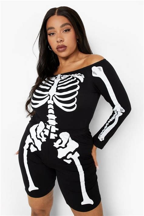 Plus Tara Skeleton Print Halloween Bodysuit Boohoo