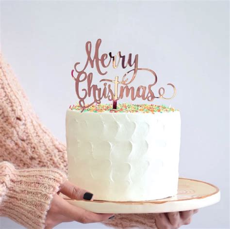 Acrylic Rose Gold Mirror Merry Christmas Cake Topper