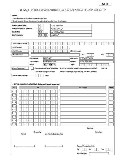 Formulir Kk Pdf