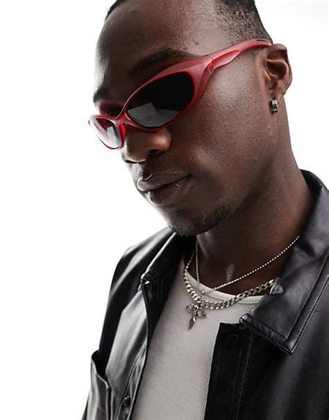 Asos Design Racer Sunglasses In Red With Silver Mirrored Lens Asos