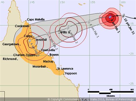 Cyclone Yasi – BoM track/threat map