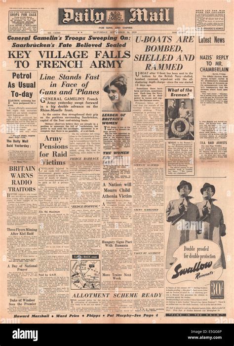 1939 Daily Mail la page déclaration troupes françaises combattre en