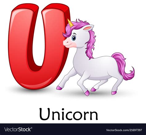 Letter U Is For Unicorn Cartoon Alphabet Vector Image